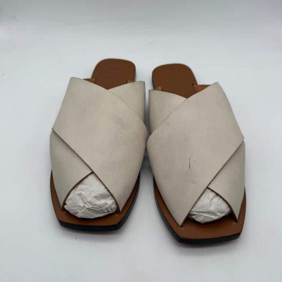 ATP Atelier Sandals Cream Square Toe Flat Women 39 Made in Italy - Picture 2 of 7